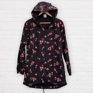 VICTORIA'S SECRET PINK Black Rose Floral Zip Rain Jacket Windbreaker Hoodie S